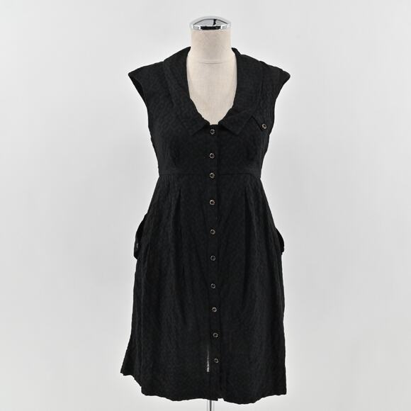 Anthropologie Dresses & Skirts - Anthropologie Postmark Four Corners Black Dress Size 00 Button Front‎ Pleated